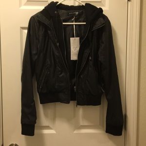 Faux leather jacket with hoodie